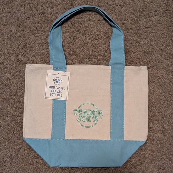 Trader Joe's Mini Pastel Blue Canvas Tote Bag, Baby Blue TJ's Mini Bag - Picture 2 of 2